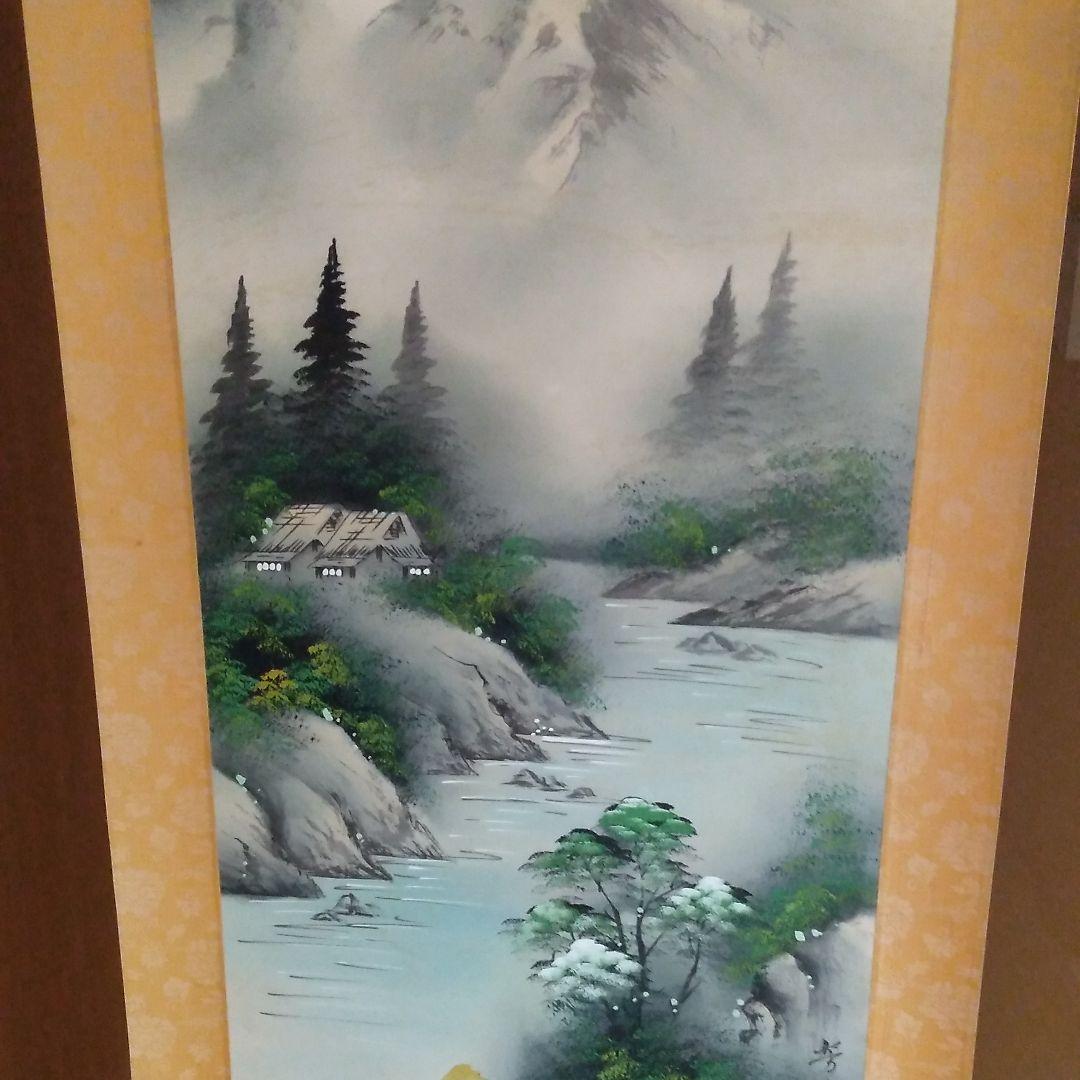 掛け軸　山水画　油書作品　徳松 作