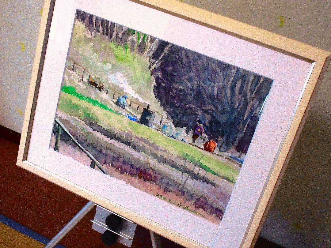 風景 水彩画 木製フレーム付き