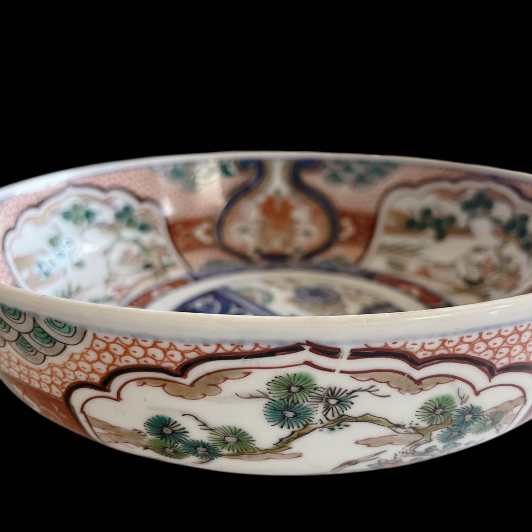 古伊万里 骨董品 大鉢 大皿 大深鉢 色絵 陶器 明治 鳳凰 花 飾り皿