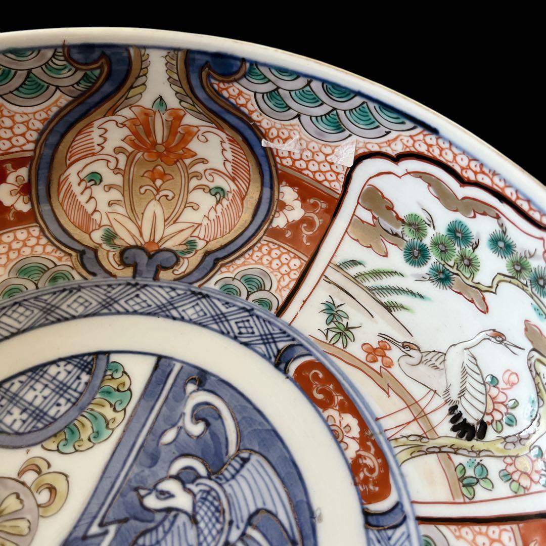 古伊万里 骨董品 大鉢 大皿 大深鉢 色絵 陶器 明治 鳳凰 花 飾り皿