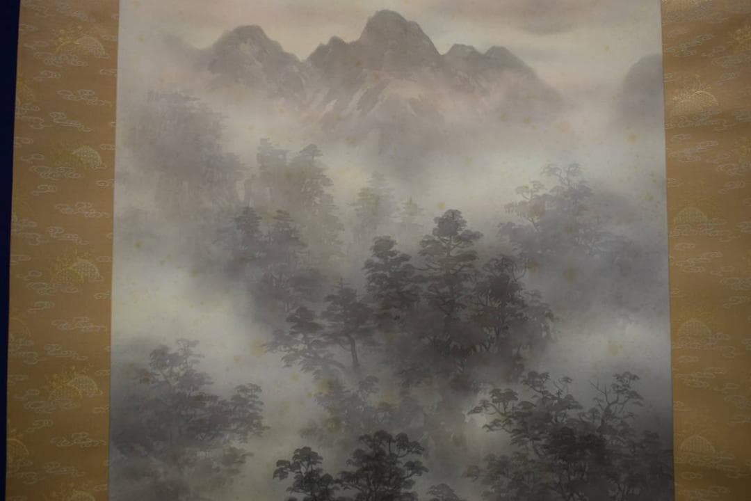 真作/鈴木武夫/山水民家図/淡彩風景図/桐共箱二重箱付/布袋屋掛軸HJ-202