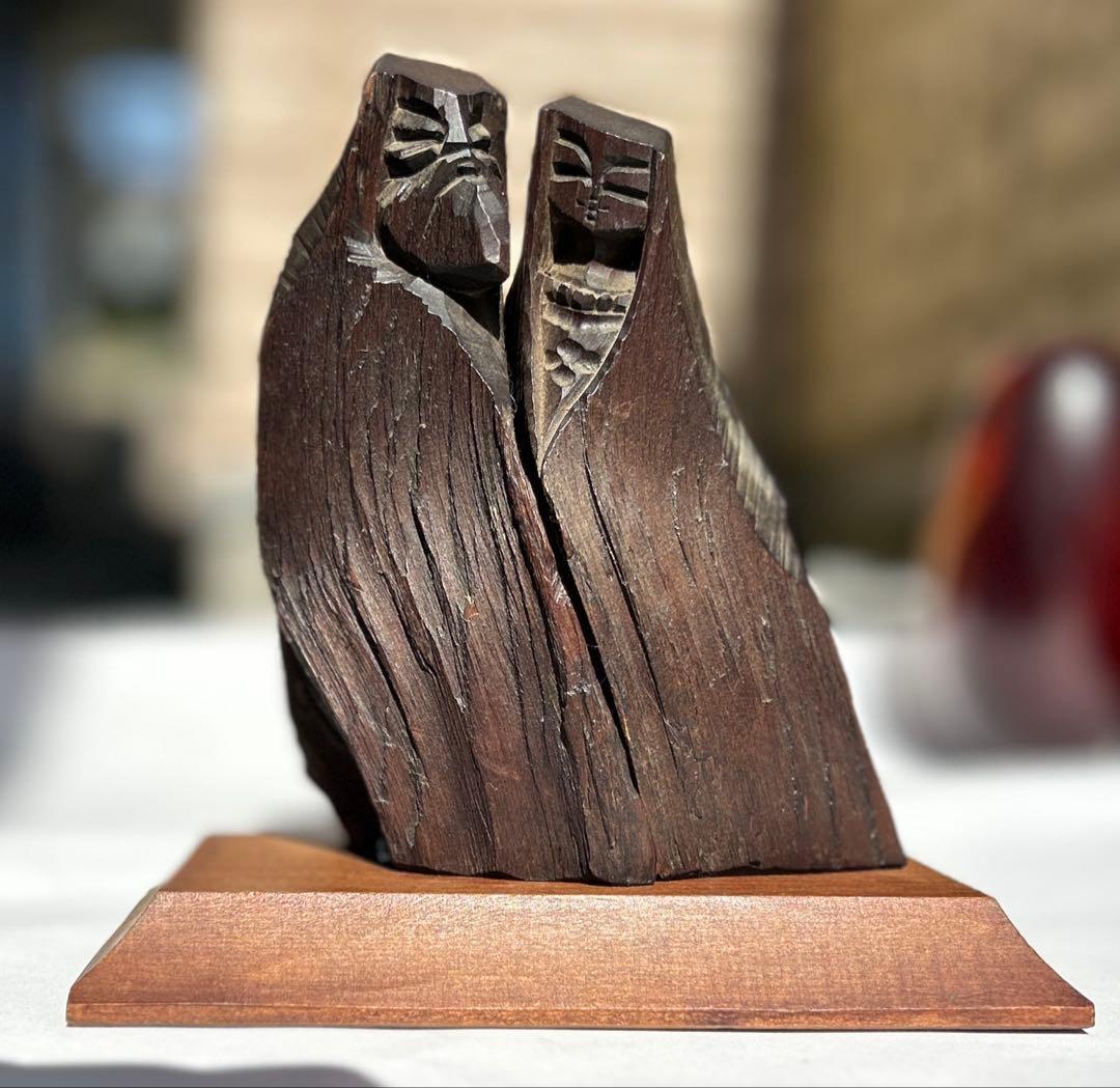 三*浩様 木製抽象彫刻 二人の人物像　夫婦像　アイヌ　木彫り　瀧口正満作品