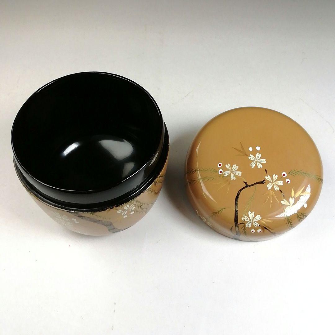 Ｔ９９８　棗　『白塗』『しだれ桜蒔絵』『中棗』『大下宗香 作』　共箱　茶道具