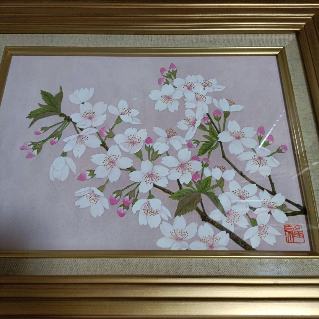 桜花　F4号　 日本画 金色フレーム