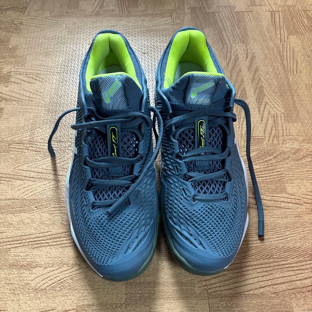ASICS テニスシューズ グレー/ライム