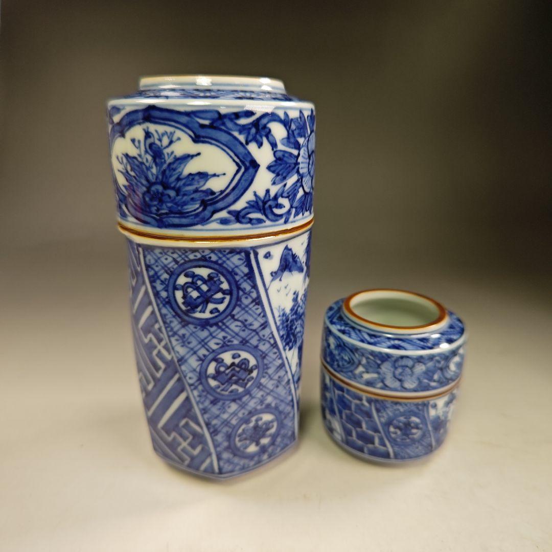 イ364 皆具『平安昭阿弥造』『祥瑞切り立腰捻　台子皆具　共箱』茶道具　染付