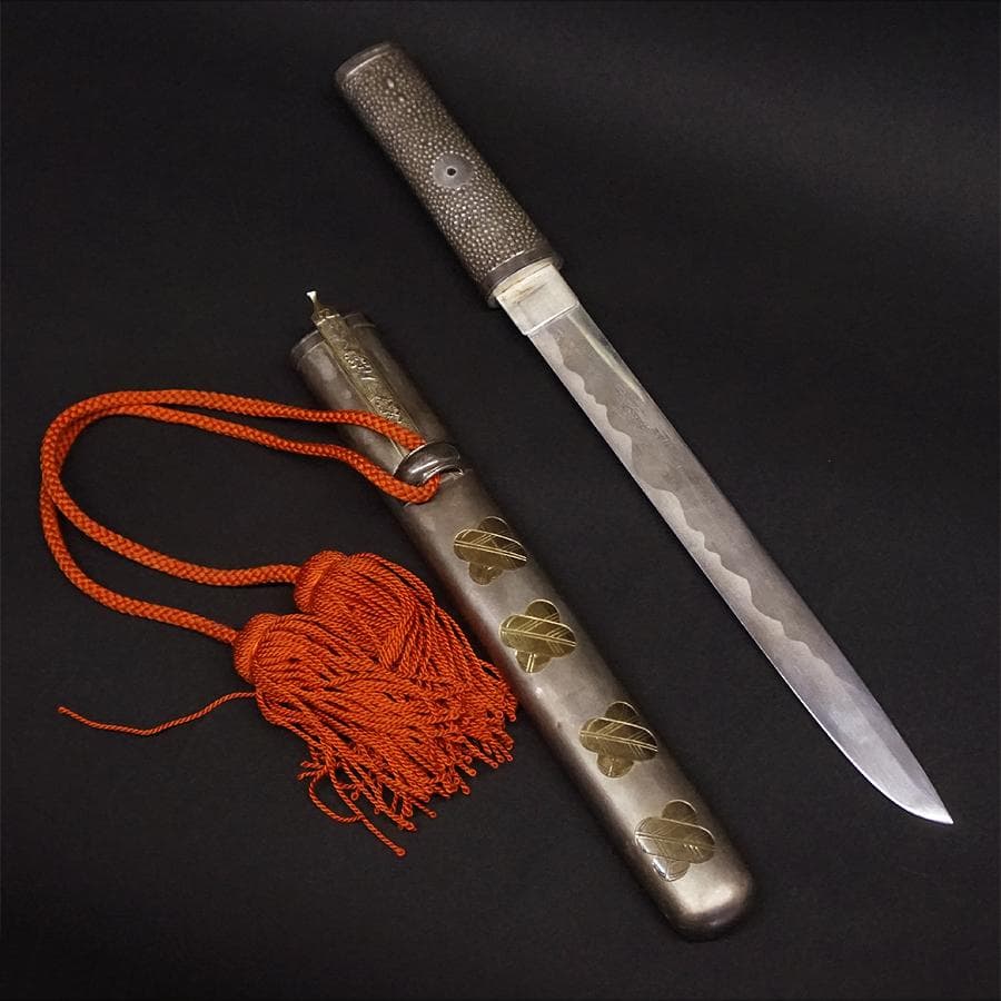 純銀 短刀 日本刀 刻印 家紋 守り刀 縁起物 時代 骨董 294g 古美術品