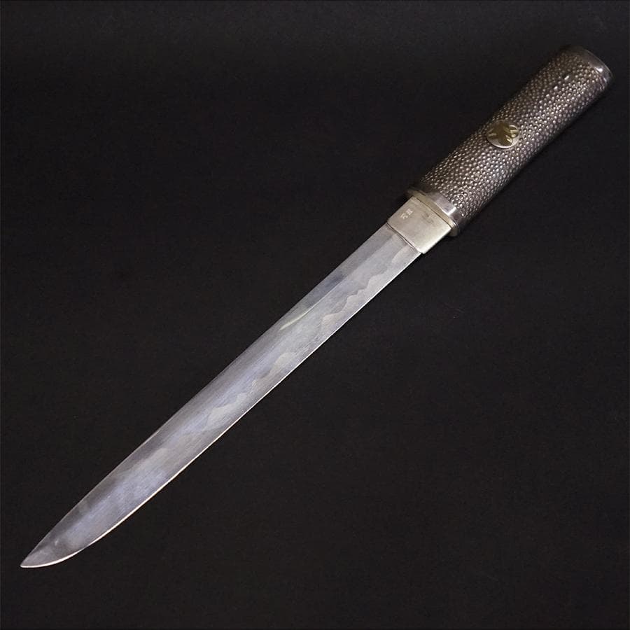 純銀 短刀 日本刀 刻印 家紋 守り刀 縁起物 時代 骨董 294g 古美術品