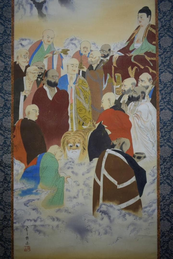不詳/作者不詳/釈迦十六羅漢図/中国画/布袋屋掛軸HJ-490