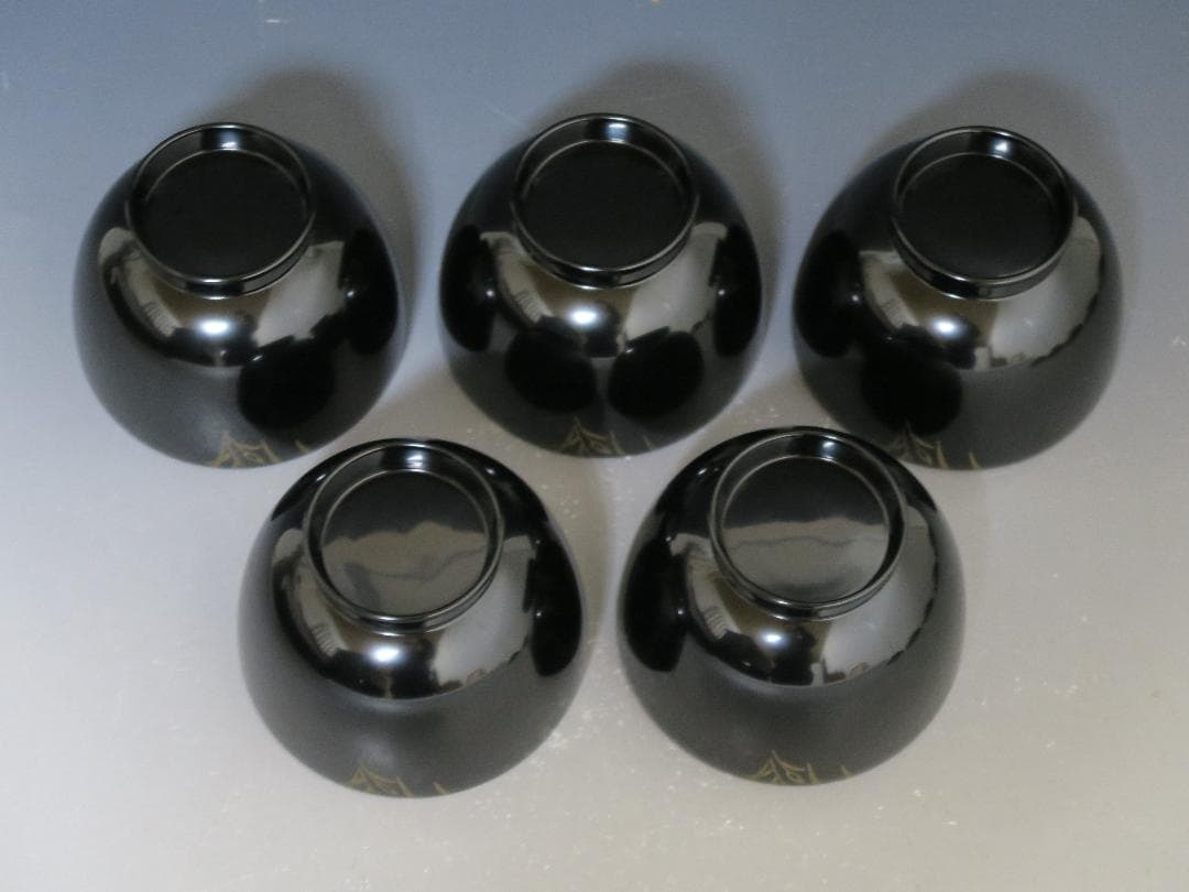 【輪島塗】極美品 秋草沈金 吸物椀 坂本漆器店 黒塗 五客揃 天然木 栞 共箱