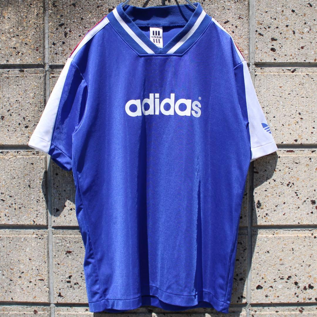 90's adidas 三つ葉ロゴ入りトリコロール 古着オールドウェア　デサント