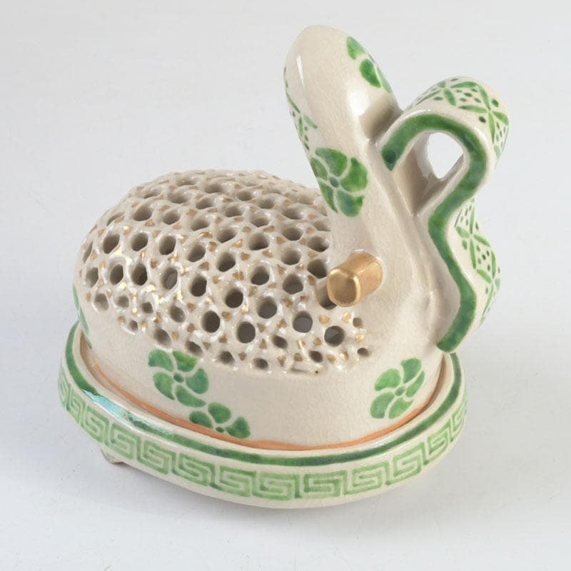 茶道具　九谷焼　九谷峯久　園江久雄作　仁清写　冠　香炉　共箱　V　9422