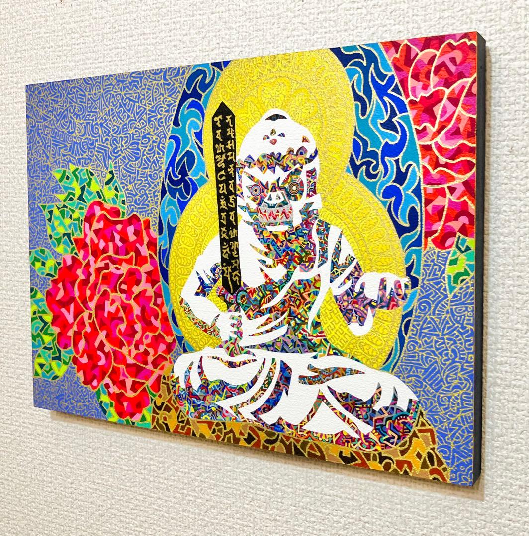 値下げ　原画　不動明王　仏像　絵画　アクリル画　現代アート　細密画　一点物