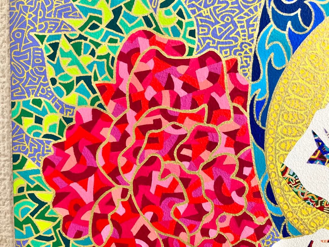 値下げ　原画　不動明王　仏像　絵画　アクリル画　現代アート　細密画　一点物