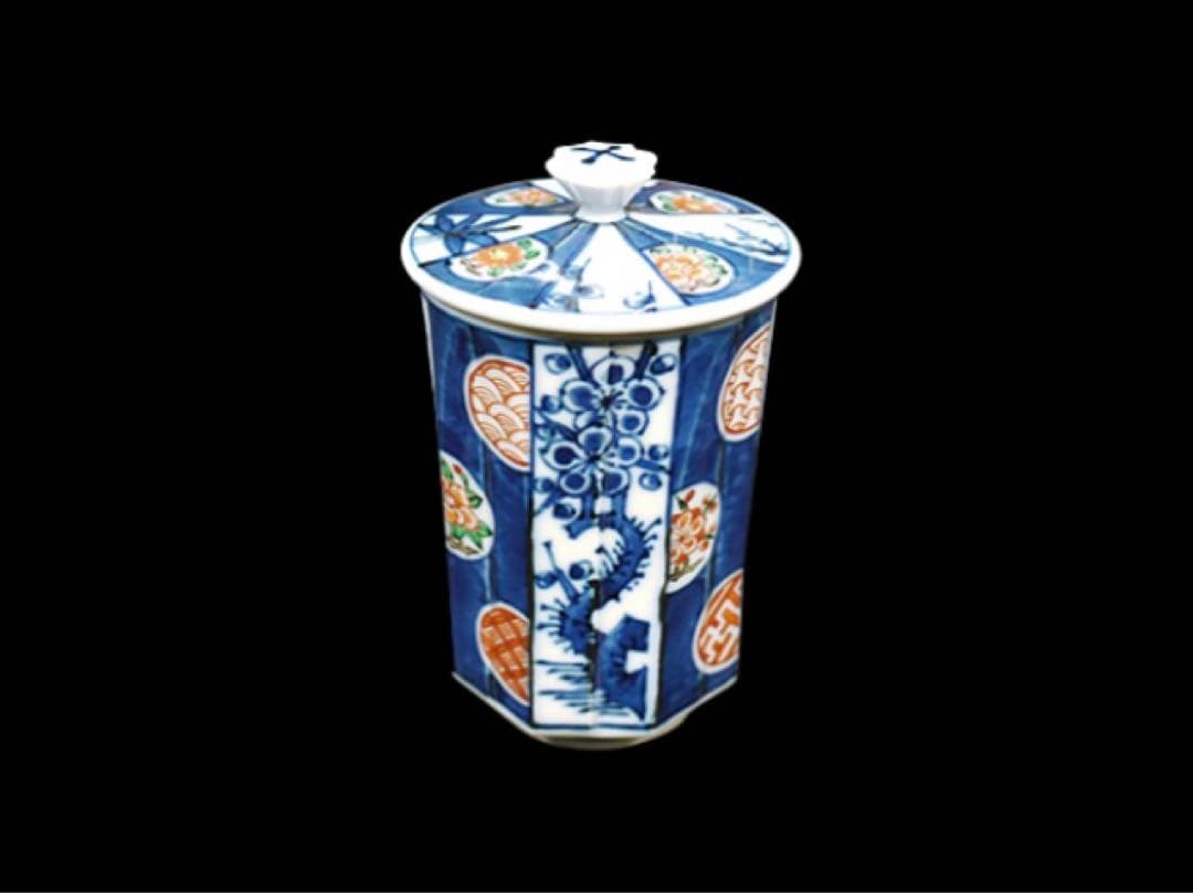 渋草焼 芳国舎 上丸文面取湯呑(フタ付）