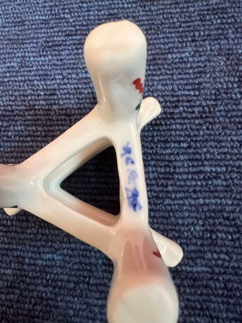 1219【茶道具】京焼　高野昭阿弥造　福禄寿　赤絵三ツ鳥居蓋置　未使用