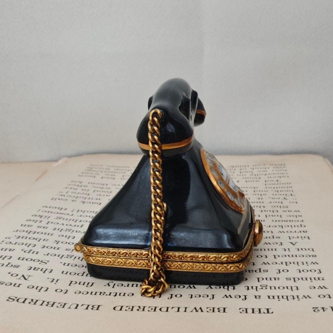 リモージュボックス　レトロ黒電話　　フランス製小物入れ　陶器