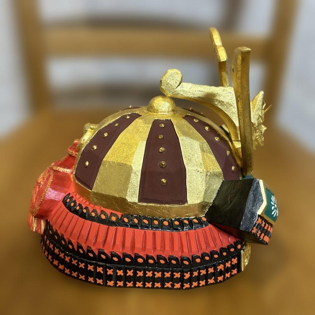 春日有職　橋本寿山作　奈良一刀彫　兜　木箱付き　新品