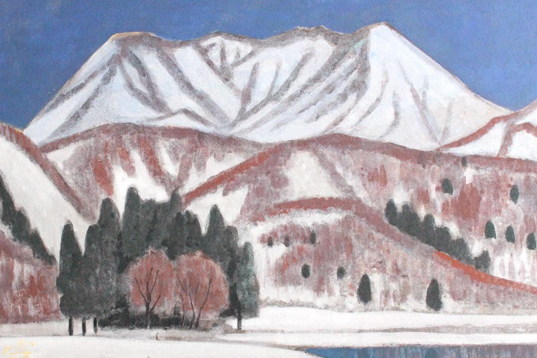 No5300 額装　倉光博之　金銘　「野尻湖」　日本画　6号　風景画　送料無料