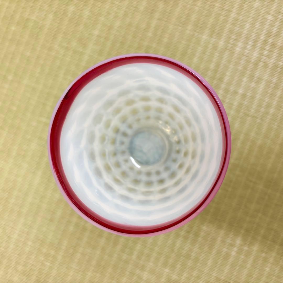 氷コップ 赤い縁 乳白色 足付きグラス 3個セット