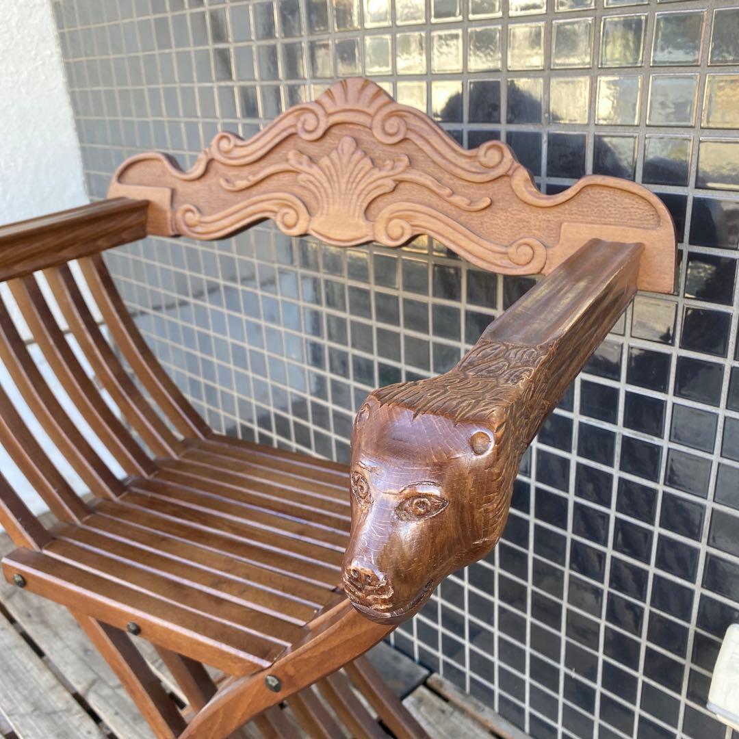A.イタリア サボナローラチェア ヴィンテージ 折りたたみ 木彫り 家具