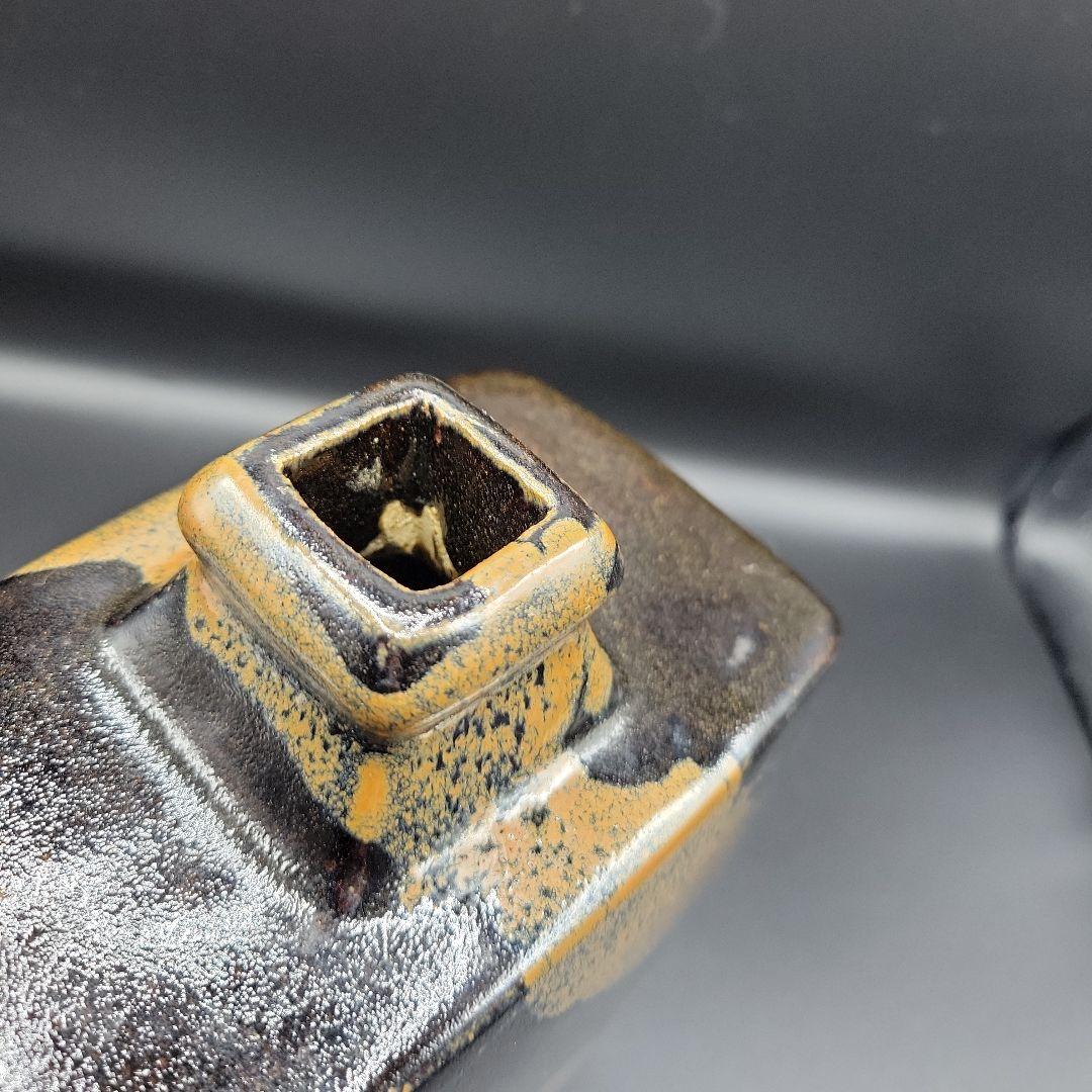 益子焼　浜田庄司　柿釉きび文角瓶