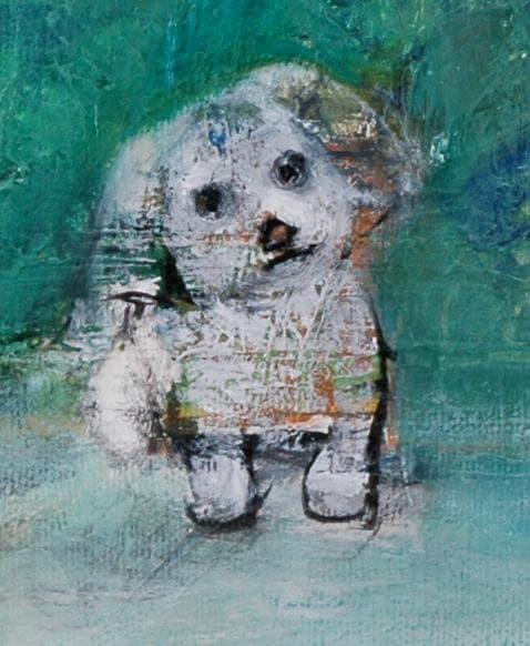 油絵 菅家令子 絵 絵画インテリア額付(白) uF6-071719 子犬と蟻さん