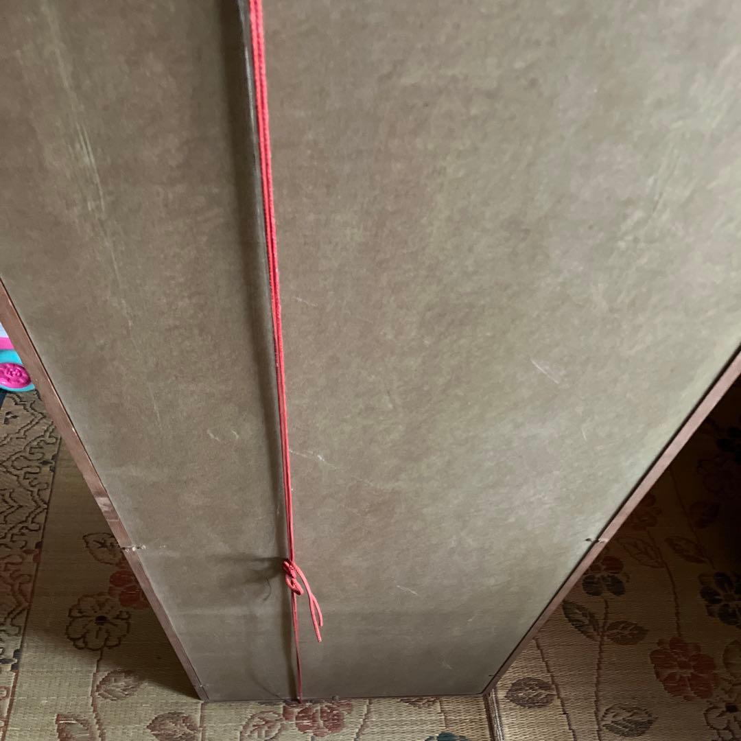 水墨画　日本画　山水画　模写　霧の中の山村　川の流れ　農民　額付き　開運　骨董