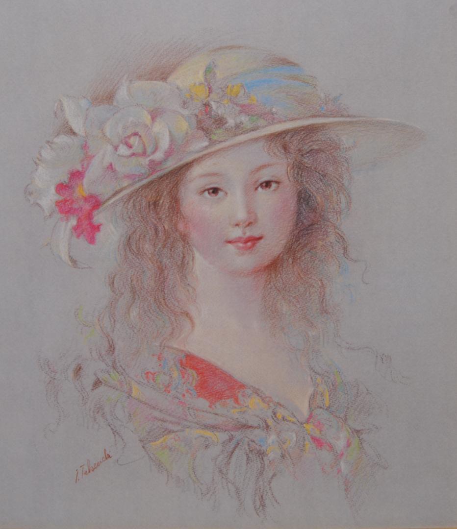 肉筆 パステル画 美人画 人物画 絵画