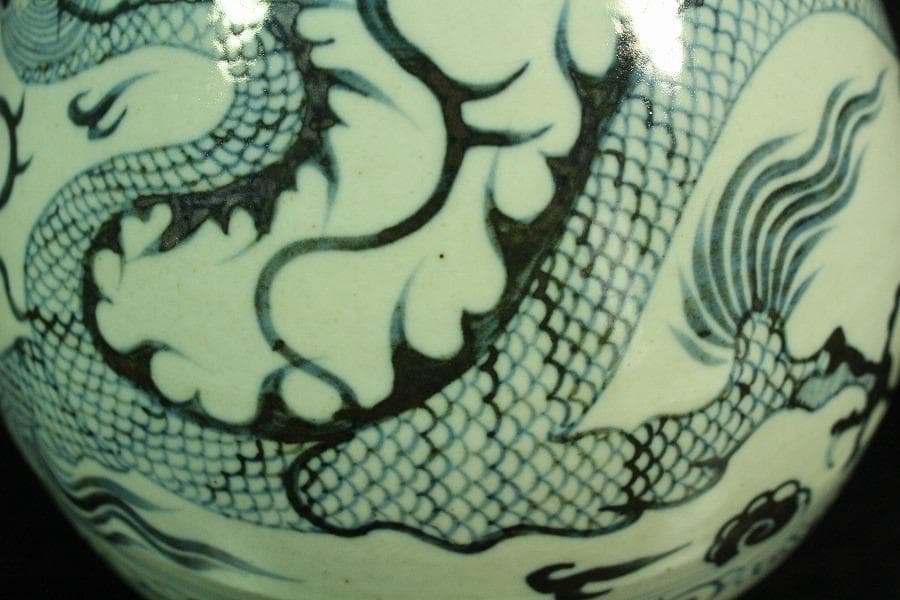 中国美術 青花霊芝雲龍紋 瓶(K-A860)