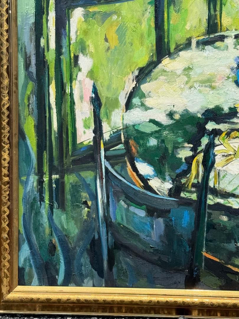 平野能子作　油彩絵　窓を開けて　直筆　示現会作品　額装　送料込み0822