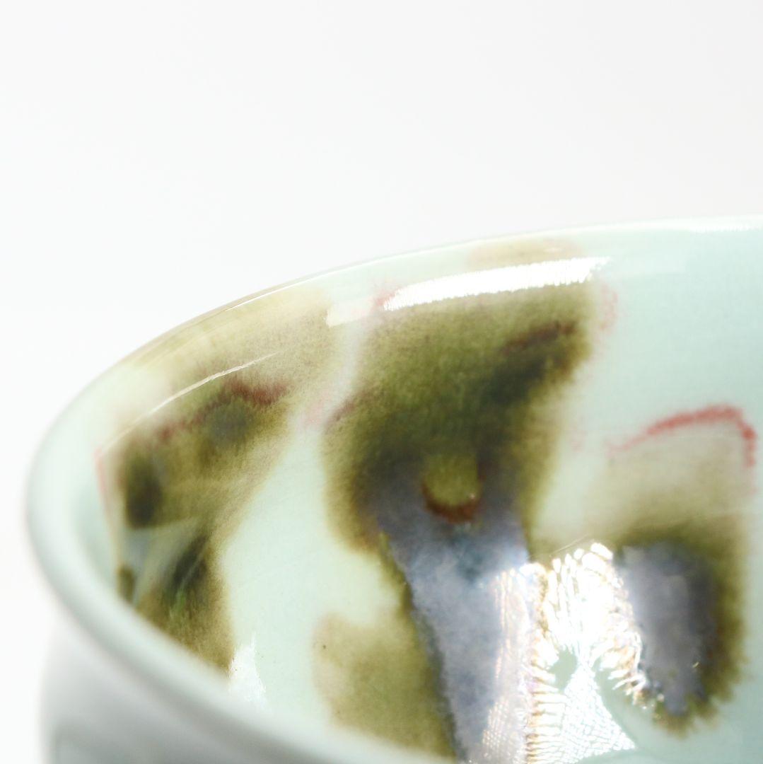 帝室技芸員 初代 諏訪蘇山作 飛青磁天目茶碗 辰砂 茶道具 共箱　M832　DD