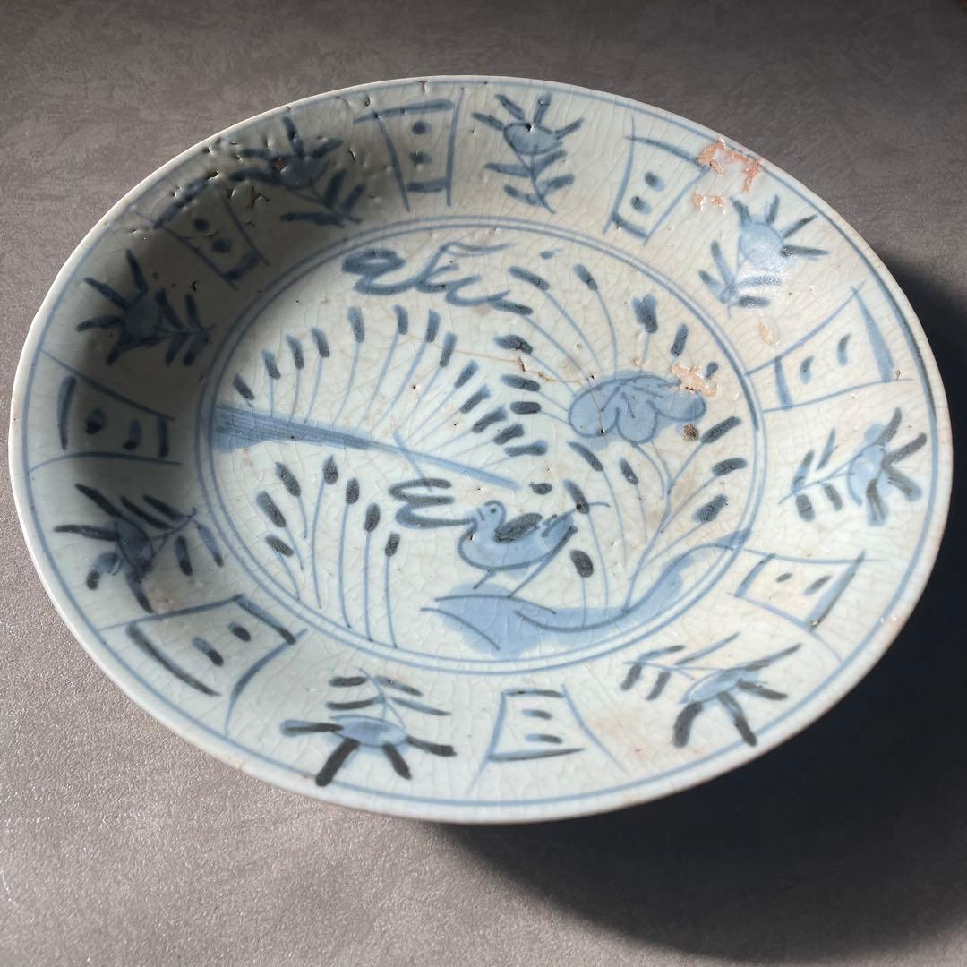 初期伊万里芙蓉手花鳥文皿七皿 江戸時代 骨董 アンティーク 肥前磁器 古伊万里