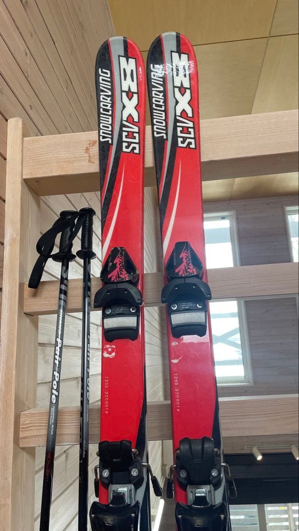 カービングスキー板120cmセットビンディングストック赤 子供キッズ ジュニア