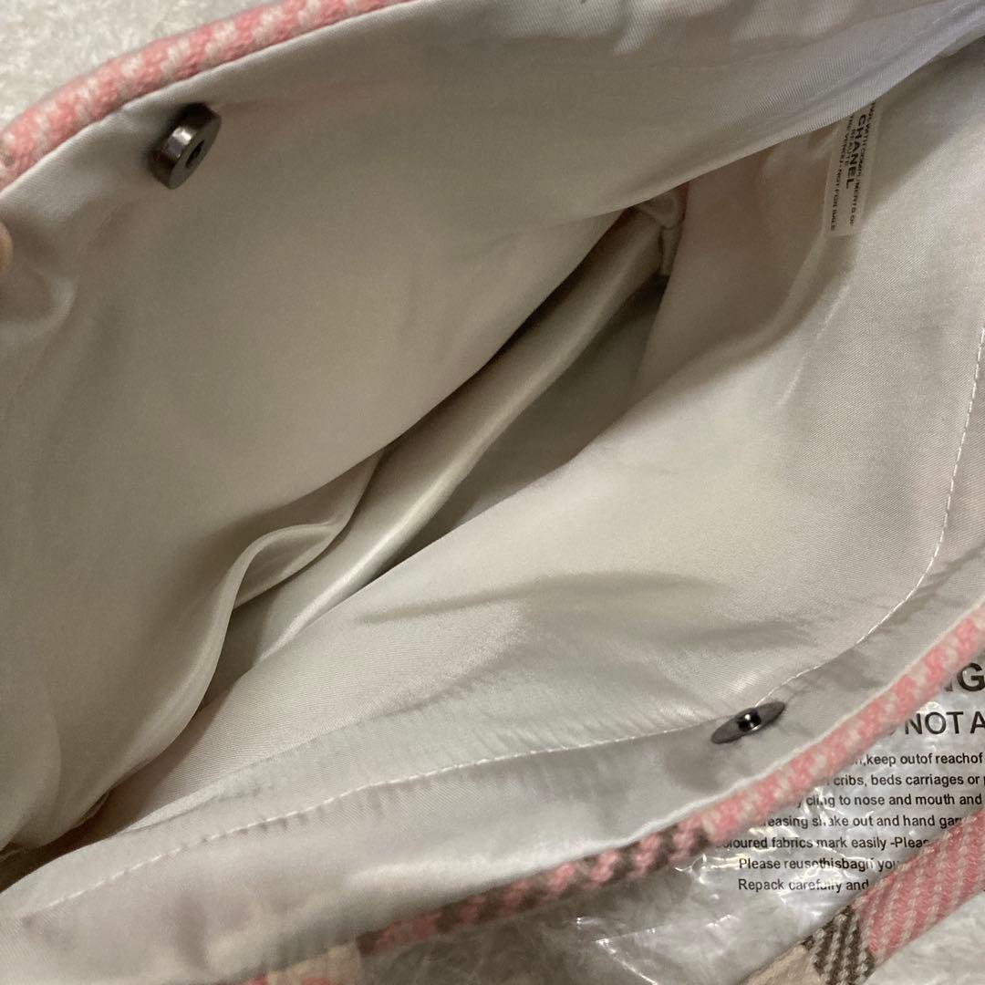 CHANEL チェック柄トートバッグ　パールスパンコール　ピンク