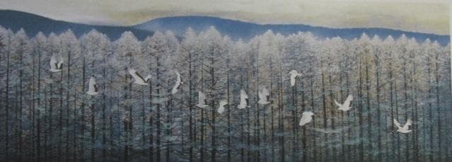 笠青峰、【飛翔】、希少な額装用画集より、新品額装付、状態良好