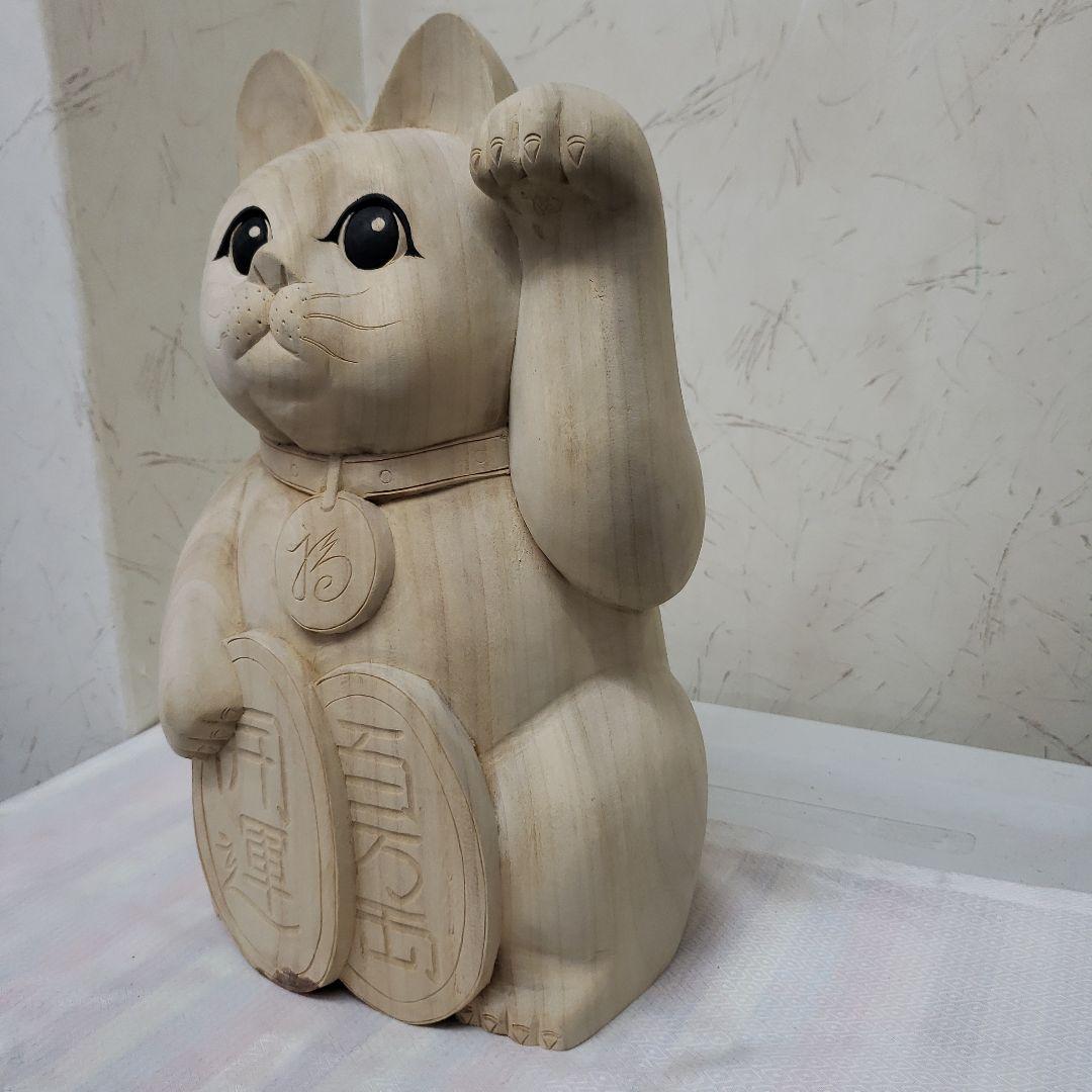 Ｂフライデー蔵出し特価八方にらみ木曽御神木檜製開運桧材 招き猫☆左手 約32cm