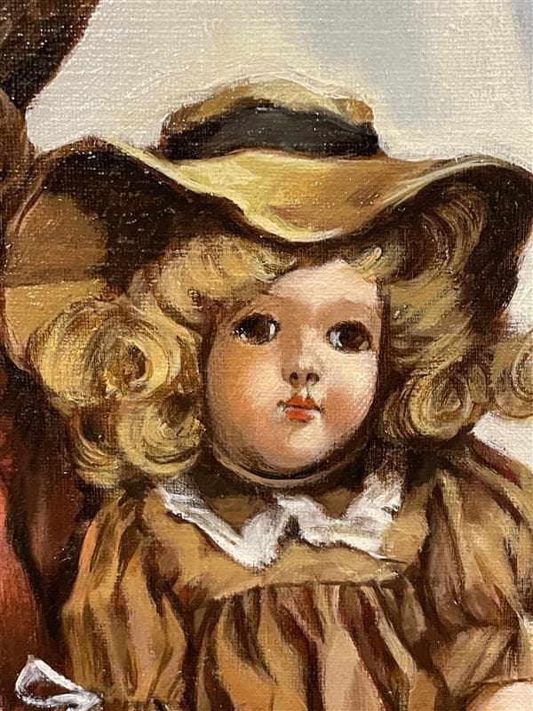 「真作」陶山侃「人形姉妹」静物画　油彩画　額装　F4号