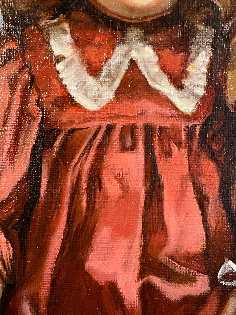 「真作」陶山侃「人形姉妹」静物画　油彩画　額装　F4号