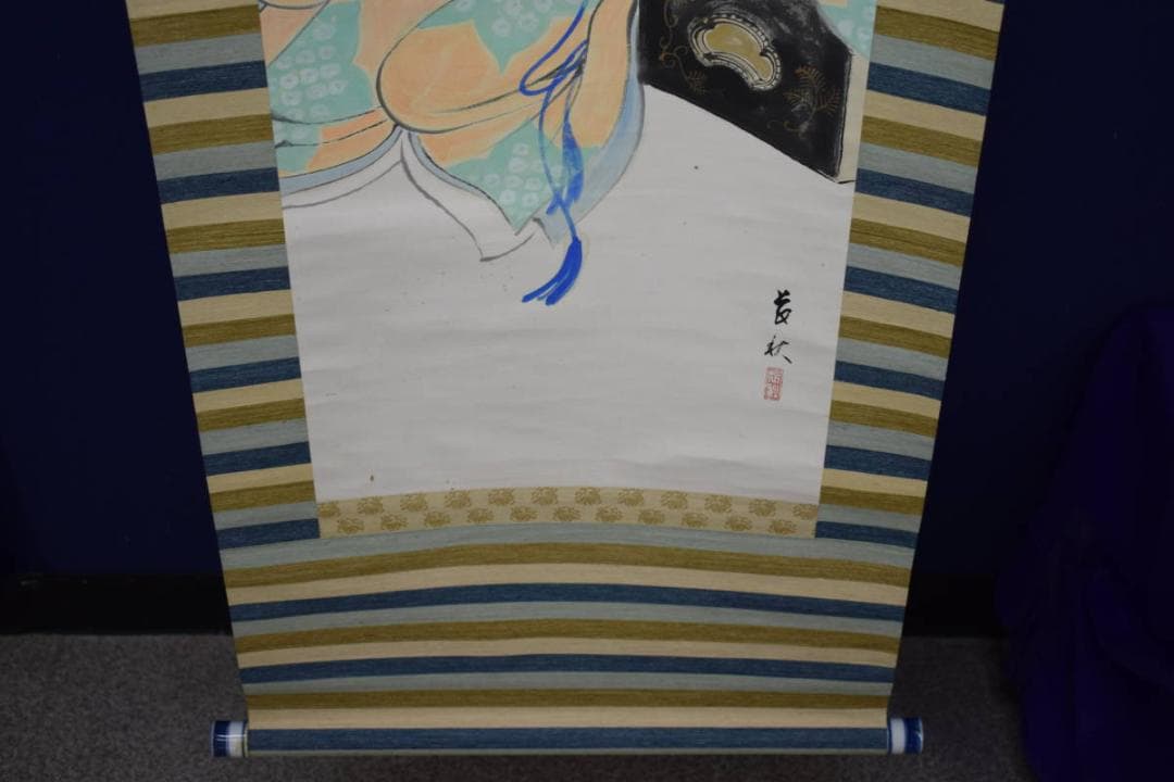 真作/磯田長秋/美人画/布袋屋掛軸HH-650