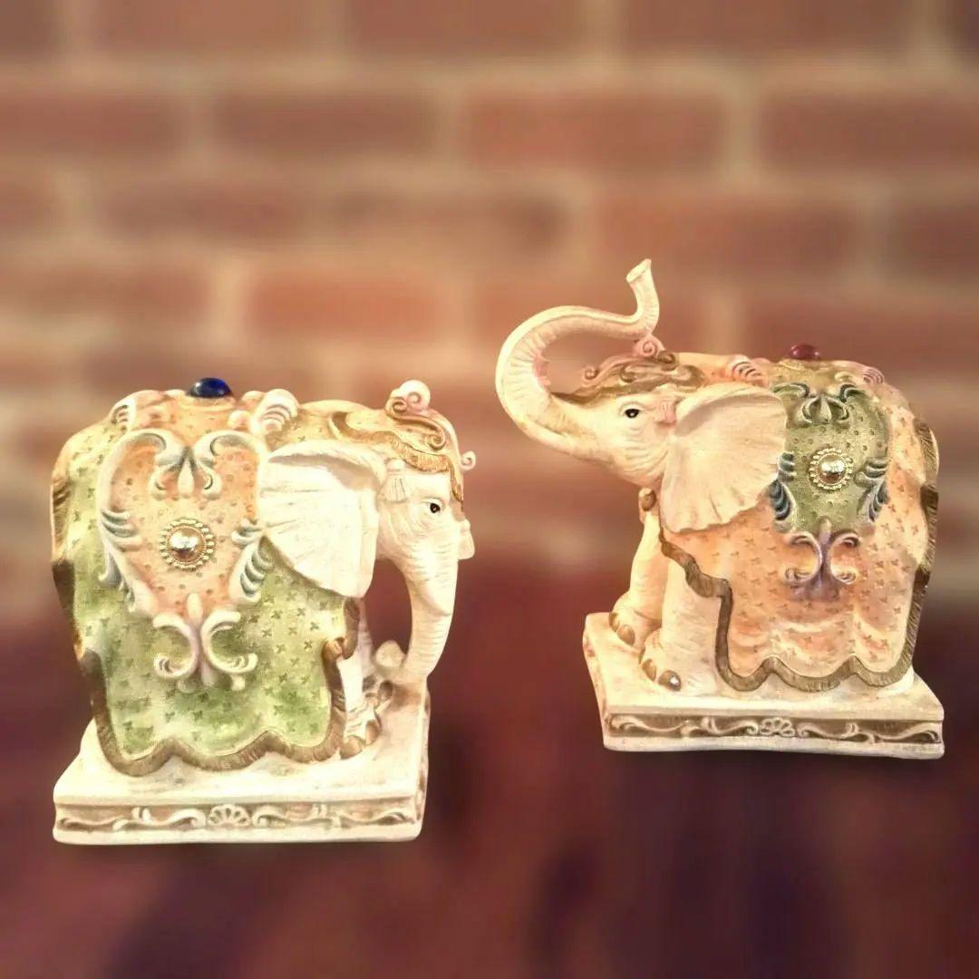 象の置物　2体セット　　陶器　オブジェ　運気上昇　インテリア　ヴィンテージ