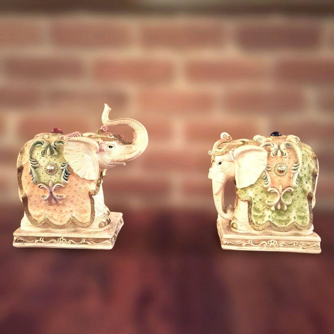 象の置物　2体セット　　陶器　オブジェ　運気上昇　インテリア　ヴィンテージ