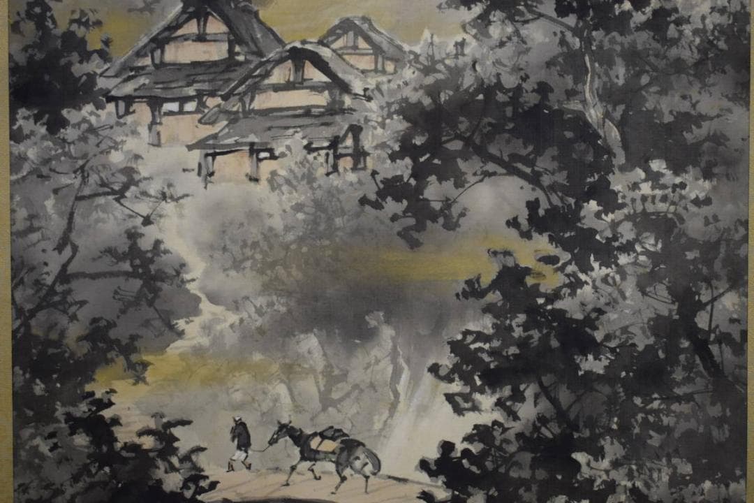 真作/勝英/山村帰樵図/布袋屋掛軸HE-712