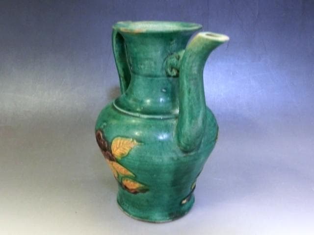 水差し■緑釉水注 水瓶 花唐草 中国 お茶道具 古玩 唐物 時代物 骨董品■