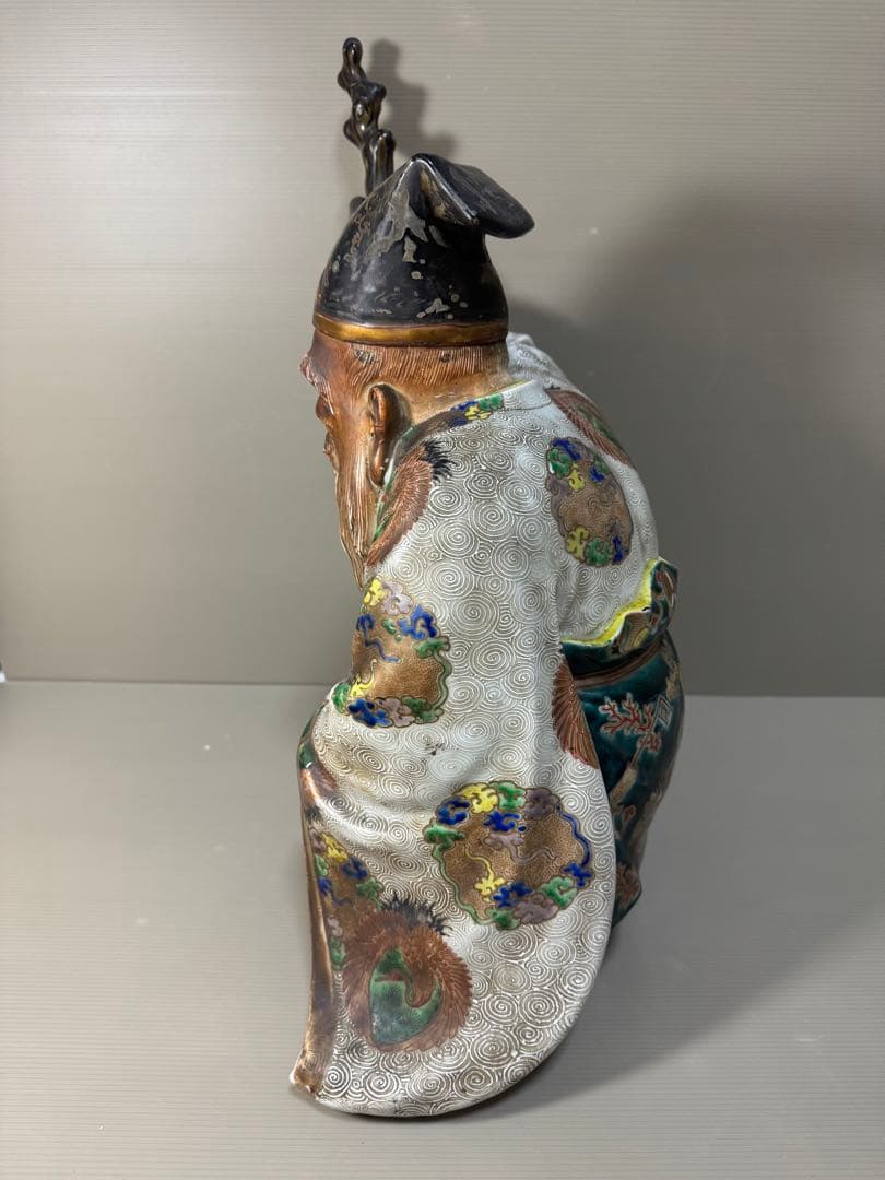 2281 九谷焼 古九谷 金彩色絵七福神 寿老人像 置物　特大　高50cm時代物