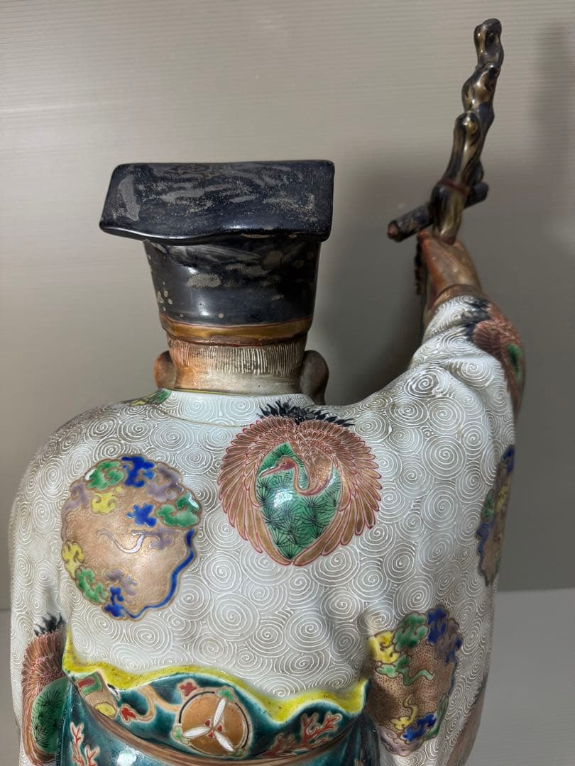 2281 九谷焼 古九谷 金彩色絵七福神 寿老人像 置物　特大　高50cm時代物