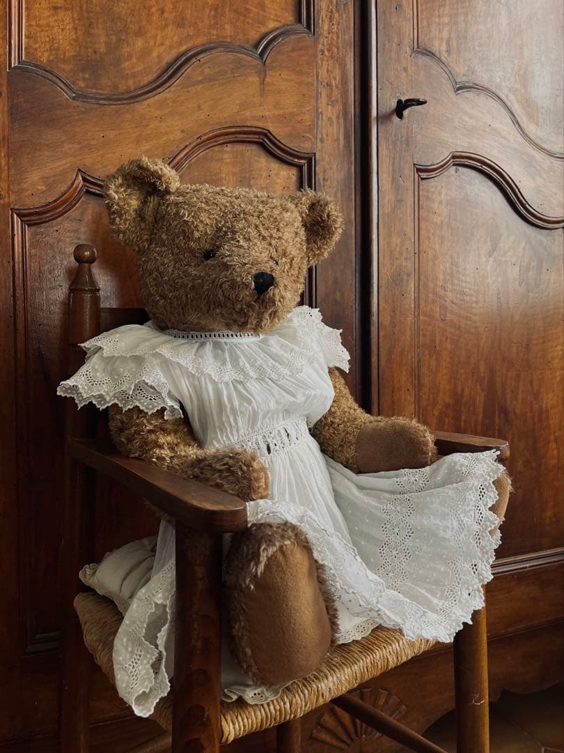 ◆フランスアンティーク｜子供用セレモニードレス洗礼式白レーステディベアドール