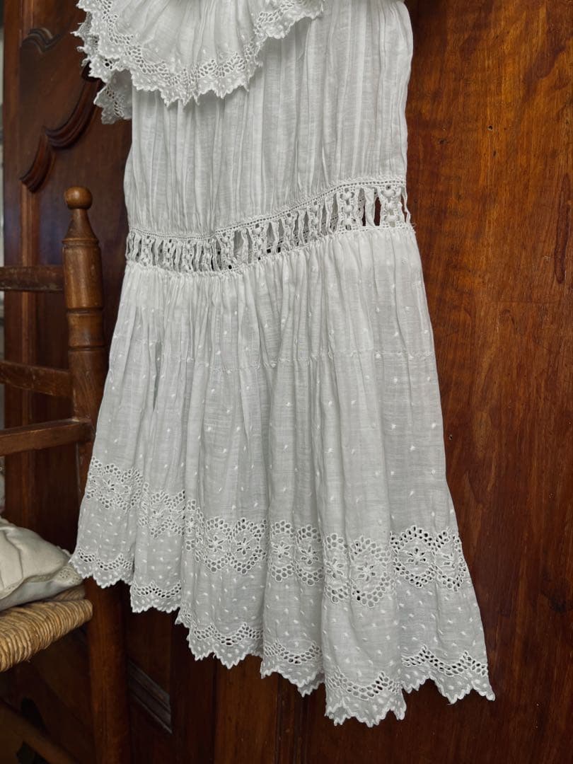 ◆フランスアンティーク｜子供用セレモニードレス洗礼式白レーステディベアドール