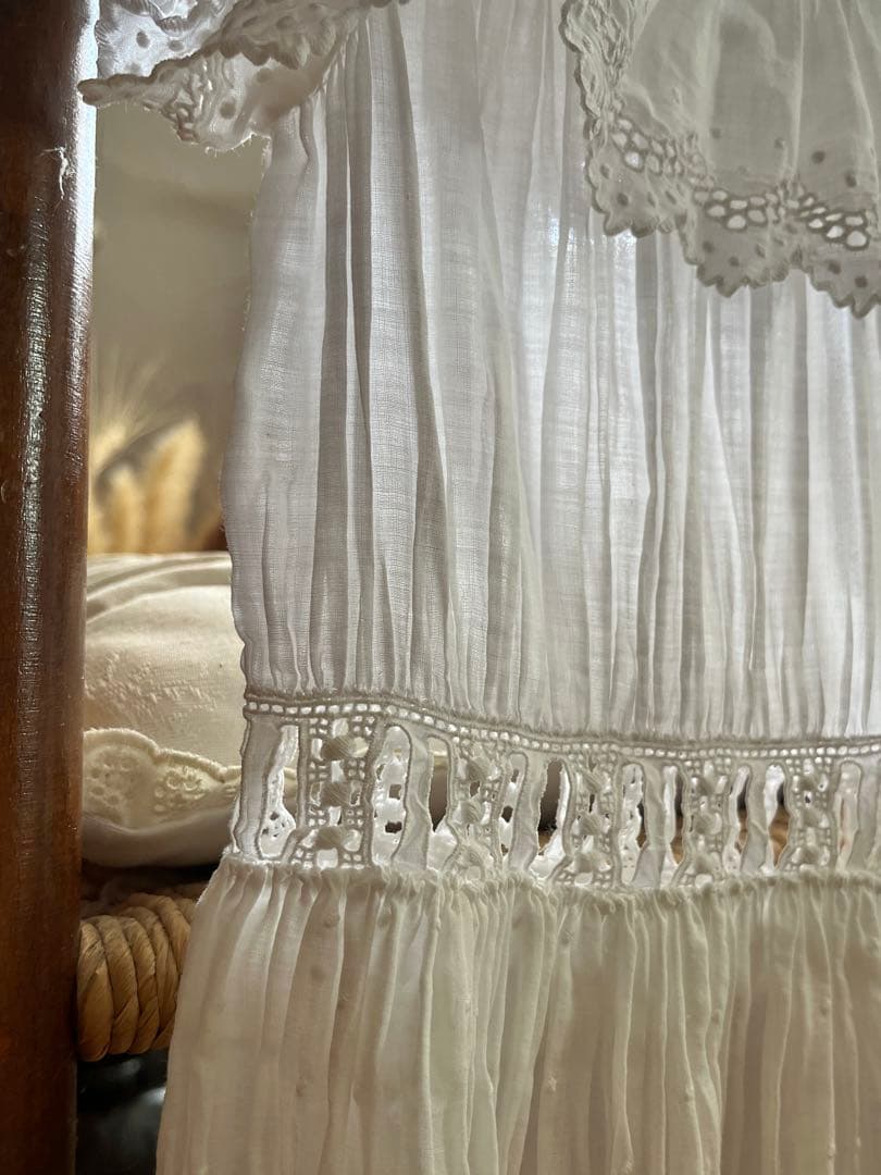 ◆フランスアンティーク｜子供用セレモニードレス洗礼式白レーステディベアドール