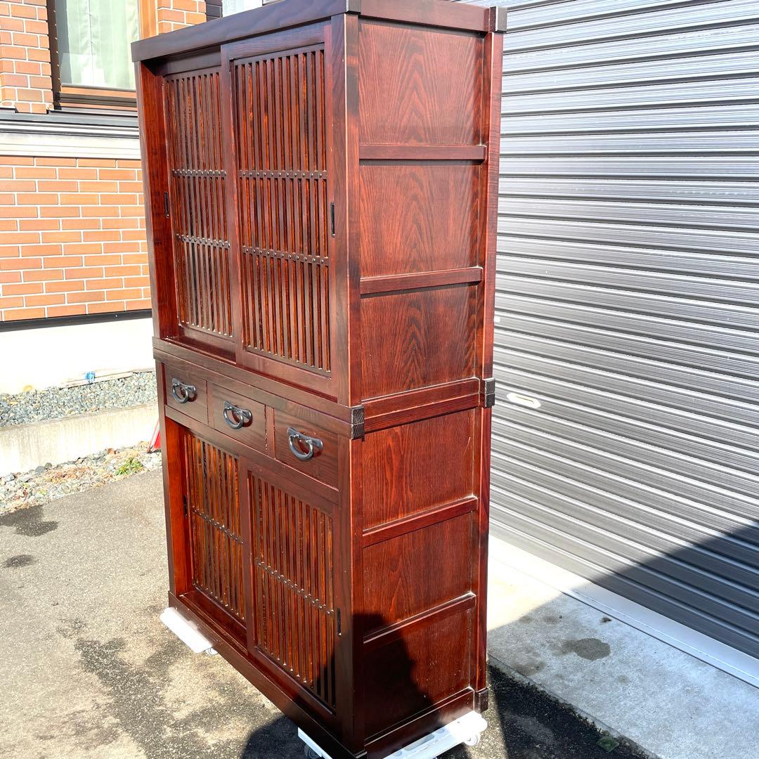 国産品 欅無垢材食器棚 水屋箪笥 ダイニングボード キッチンボード 茶棚 茶箪笥